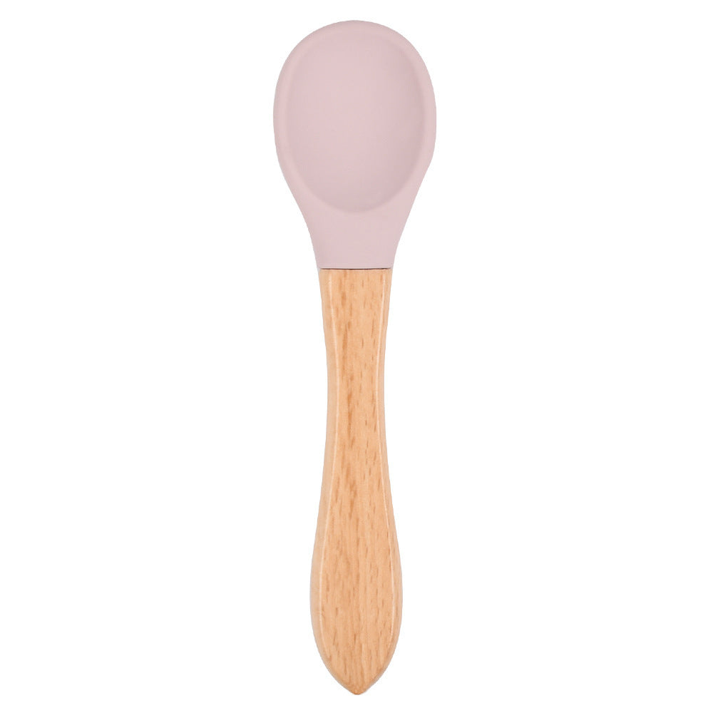 Food Grade Children's Wooden Handle Silicone Spoon Fork Tableware