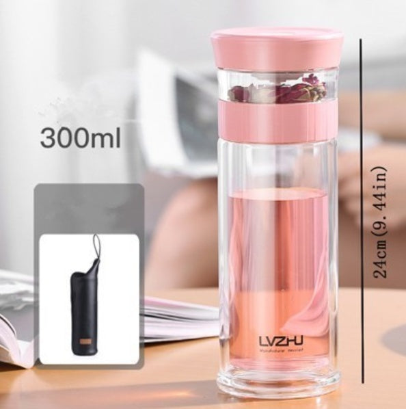 400ml Portable Double Wall Borosilica Glass Tea Infuser Bottle Of Water With Lid Filter Automobile Car Cup