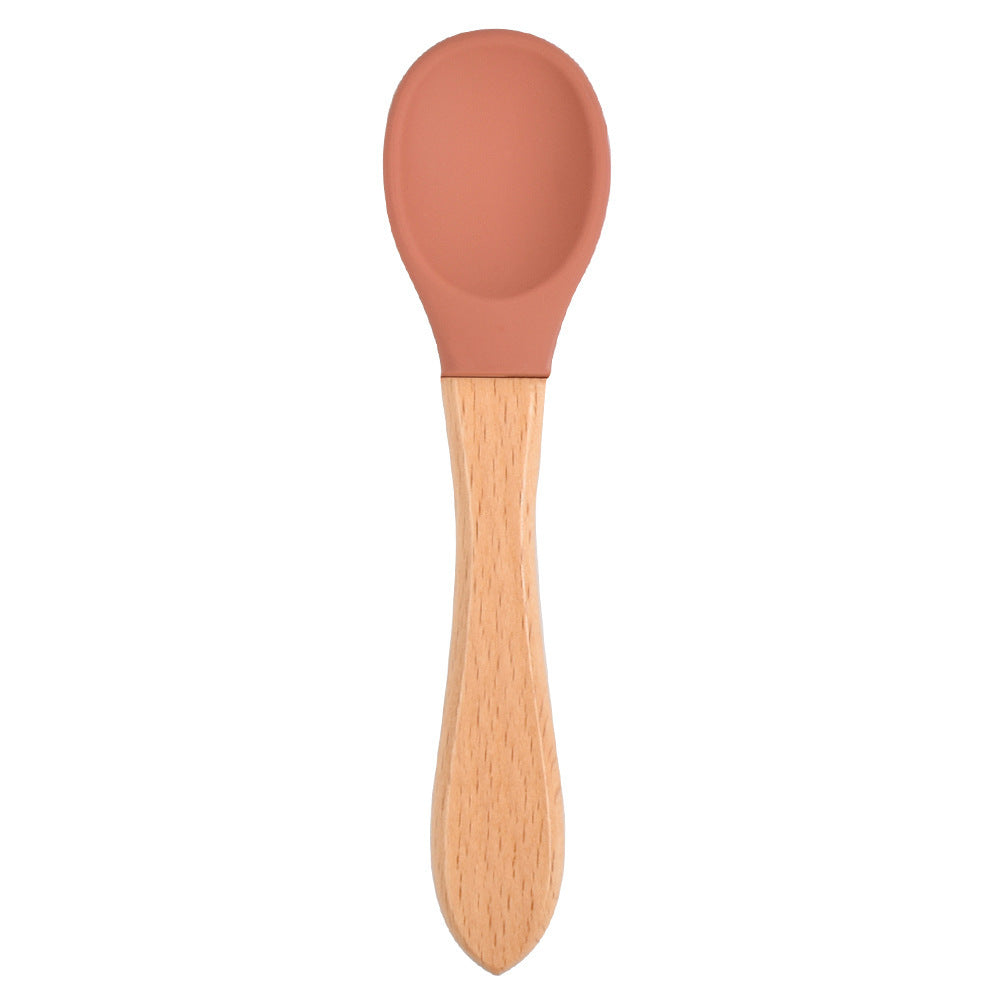 Food Grade Children's Wooden Handle Silicone Spoon Fork Tableware