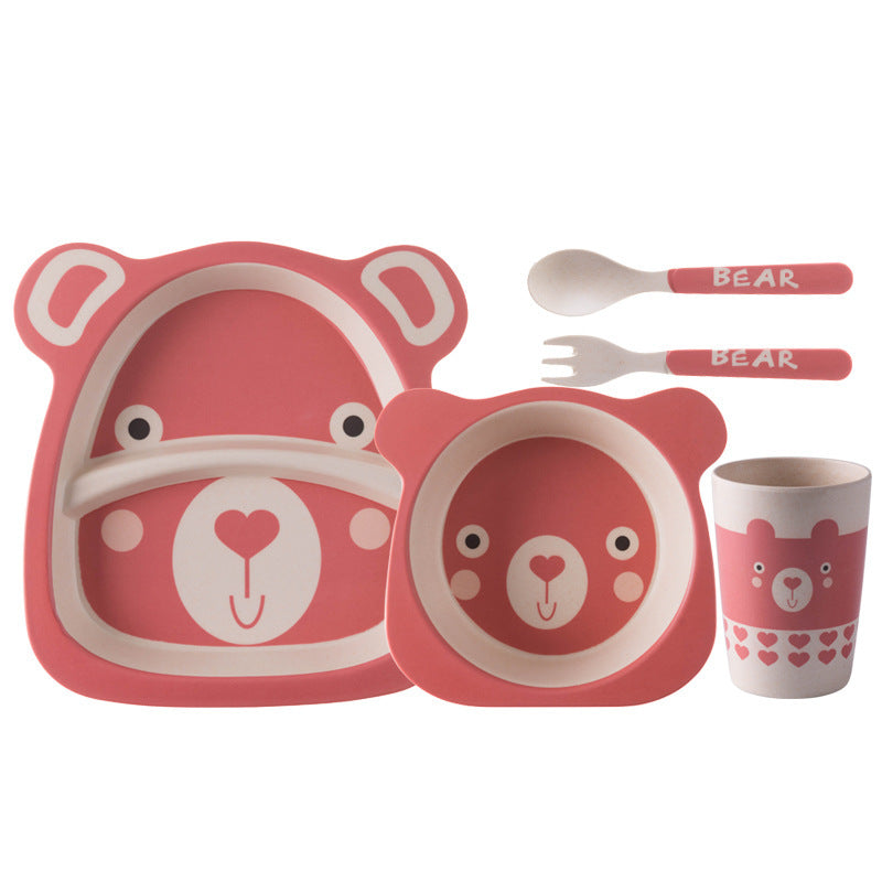 Bamboo Fiber Children's Compartment Tray Spork Tableware Set