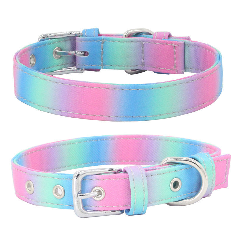 Pet Collar Double Layer Colorful Fabric Dog Collar Traction Dog Leash