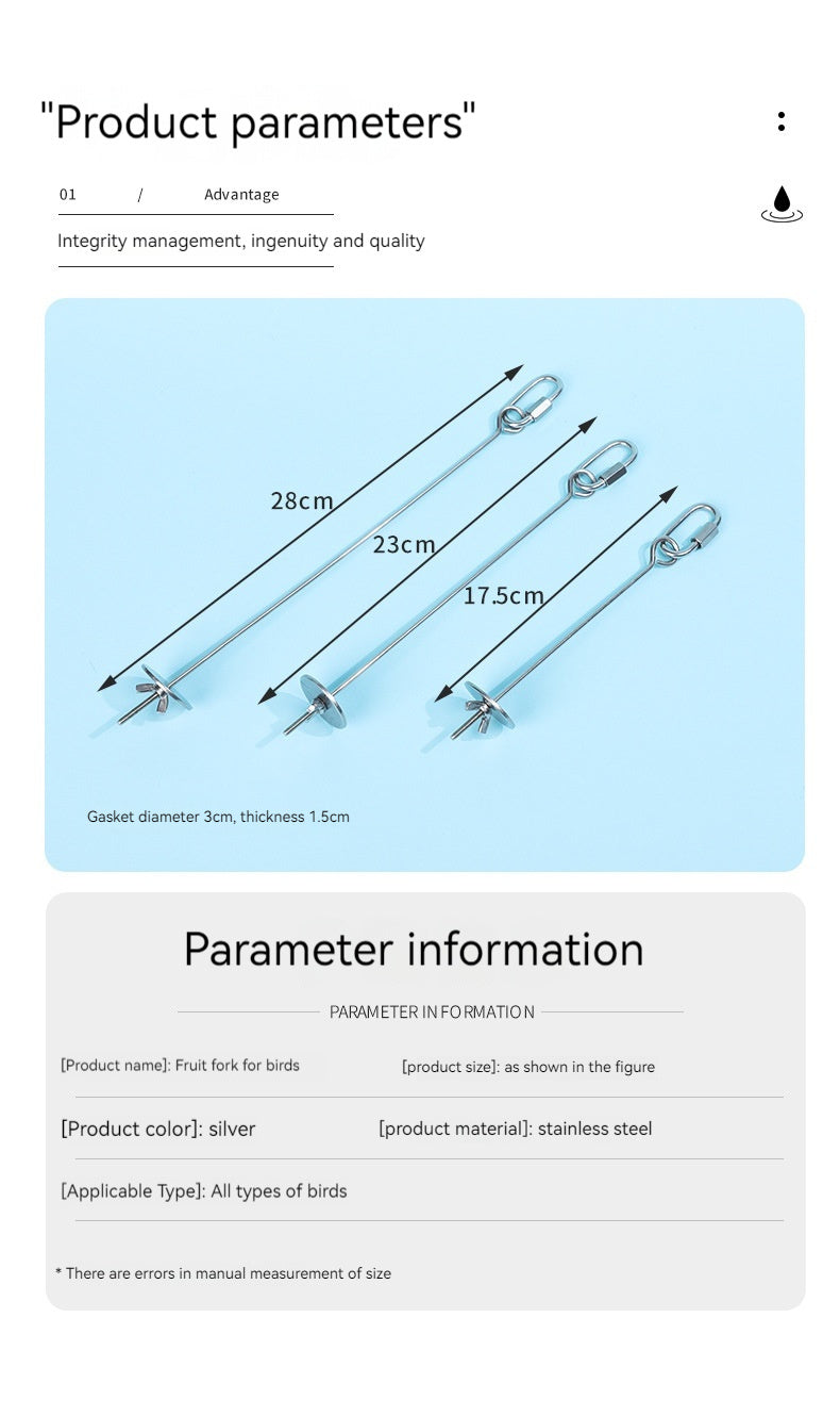 Parrot Stainless Steel Fruit Fork Hanging Toy