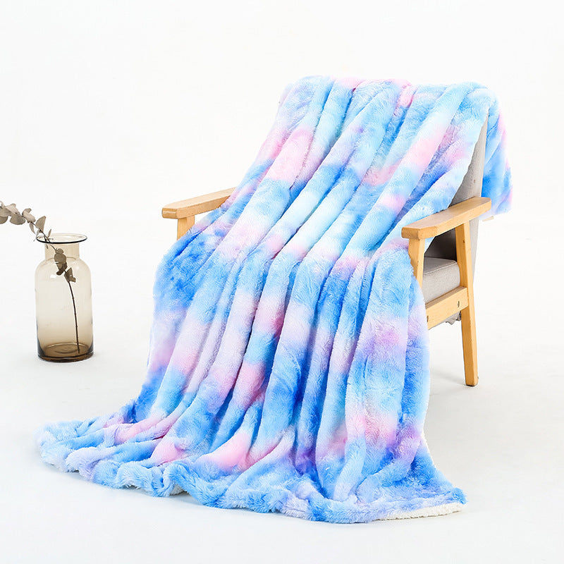 New Rainbow Tie Dye Polyester Double Layer Blanket