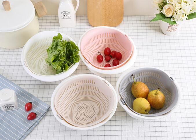 Double-Dish Sink Drain Basket Kitchen Panning Wash Fruit Basket