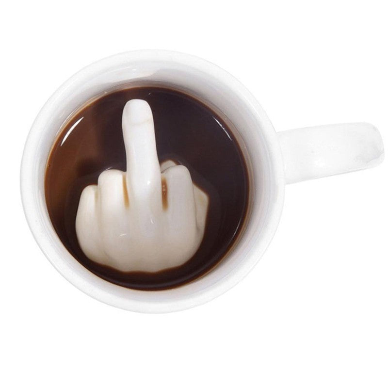 Creative Design White Middle Finger Mug Novelty Style Mixing Coffee Milk Cup Funny Ceramic Mug Water Cup