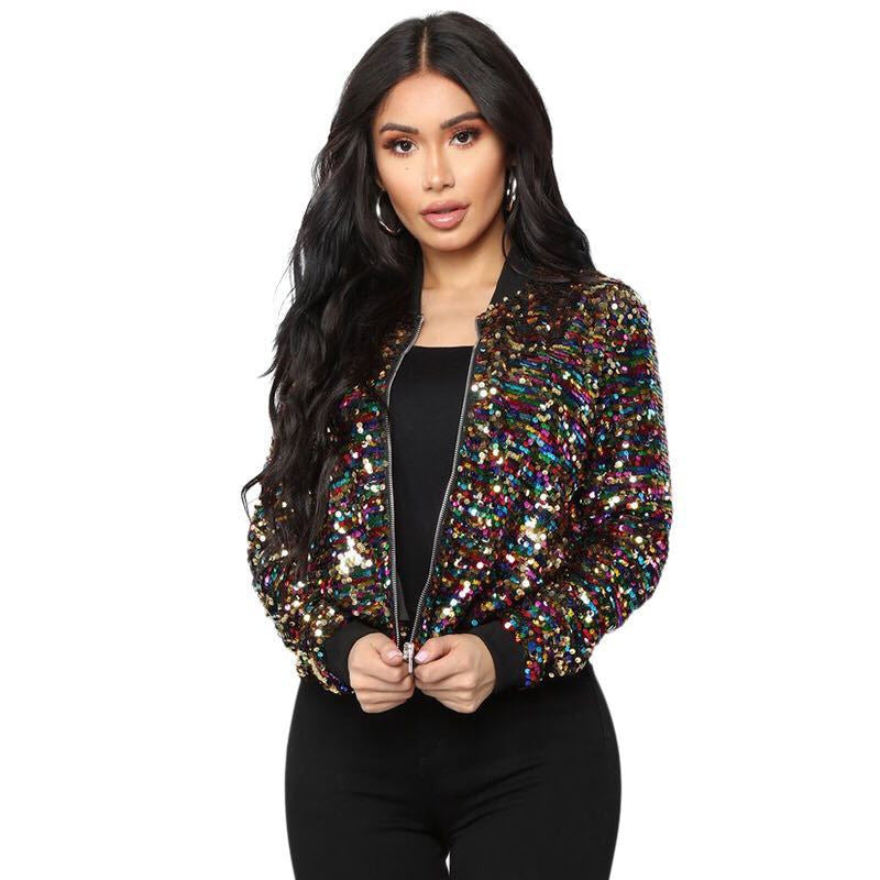 Fashion Colorblock Sequins Short Casual Jacket