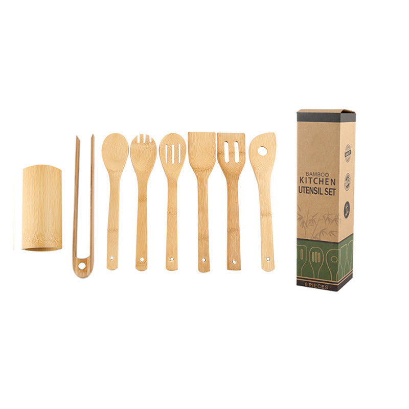 Bamboo Spatula Set with Square Holder Eco-Friendly with Ergonomic Handle Kitchen Utensil