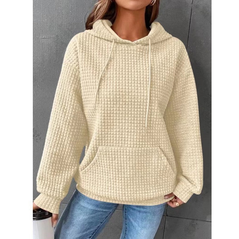 Fashion Waffle Hoodie Sweater Women's Sports Sweatshirt Casual Long Sleeve Tops Womens Clothing