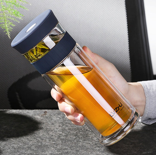 400ml Portable Double Wall Borosilica Glass Tea Infuser Bottle Of Water With Lid Filter Automobile Car Cup