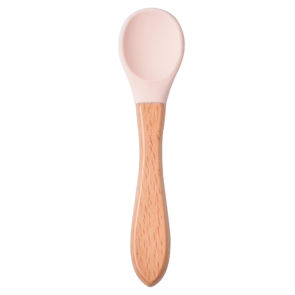 Food Grade Children's Wooden Handle Silicone Spoon Fork Tableware