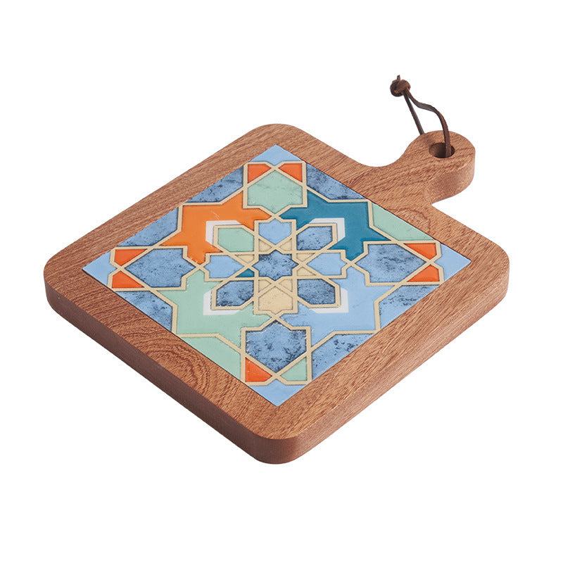 Solid Wood Vintage Tile Placemat Heat Proof Creative Anti-scald Casserole Mat Large Pot Coaster