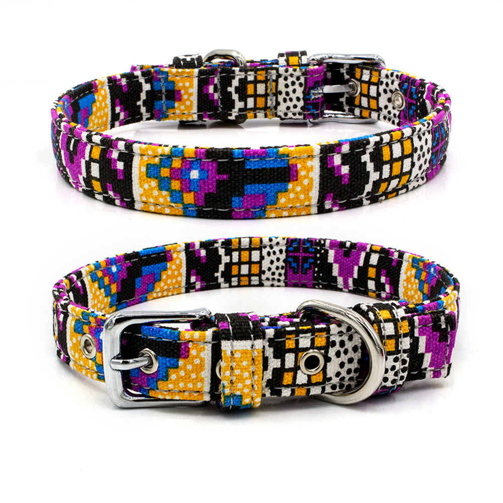 Pet Collar Double Layer Colorful Fabric Dog Collar Traction Dog Leash