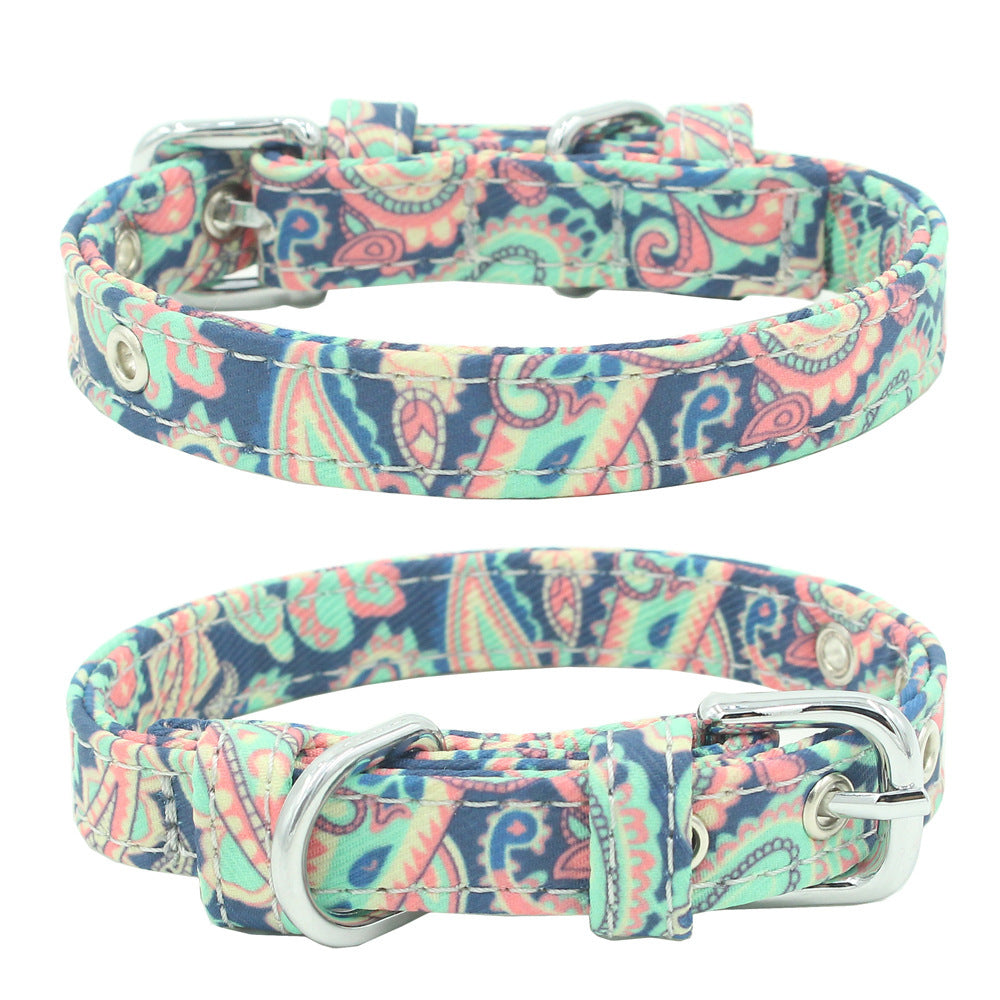 Pet Collar Double Layer Colorful Fabric Dog Collar Traction Dog Leash