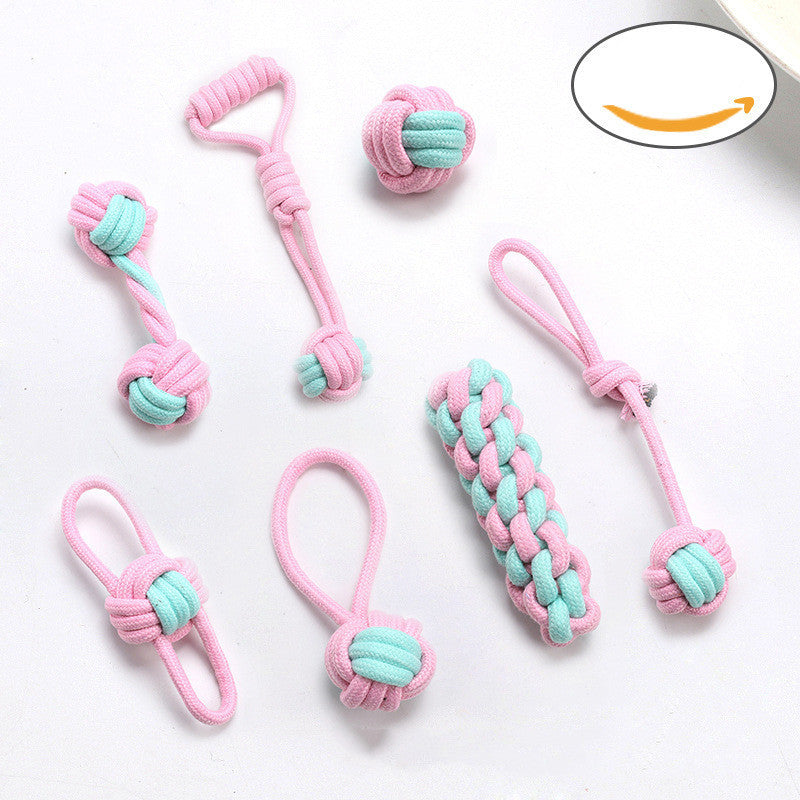 Bite-resistant Cotton Rope Molar Teeth Cleaning Rope Knotting Cat And Dog Toy Set