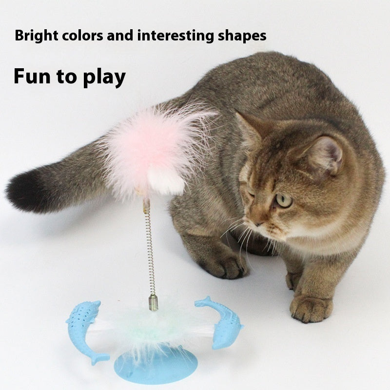 Cat Toy Dolphin Rotating Feather Windmill Suction Cup