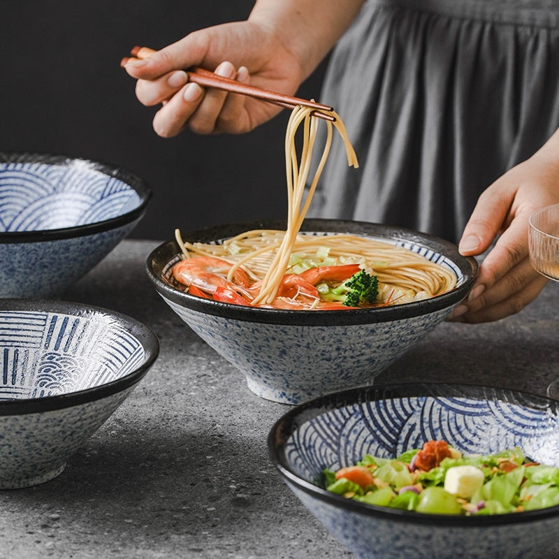 Mild Luxury Retro Tableware Ceramic Qinghai Pattern Ramen Bowl