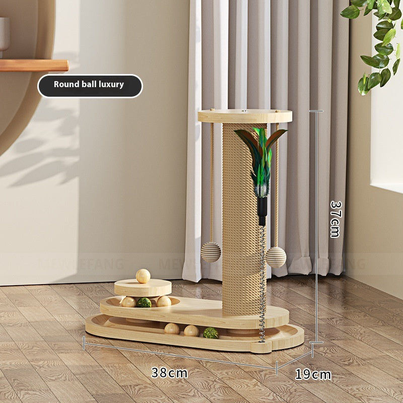 Solid Wood Cat Turntable Scratching Post Durable Toy