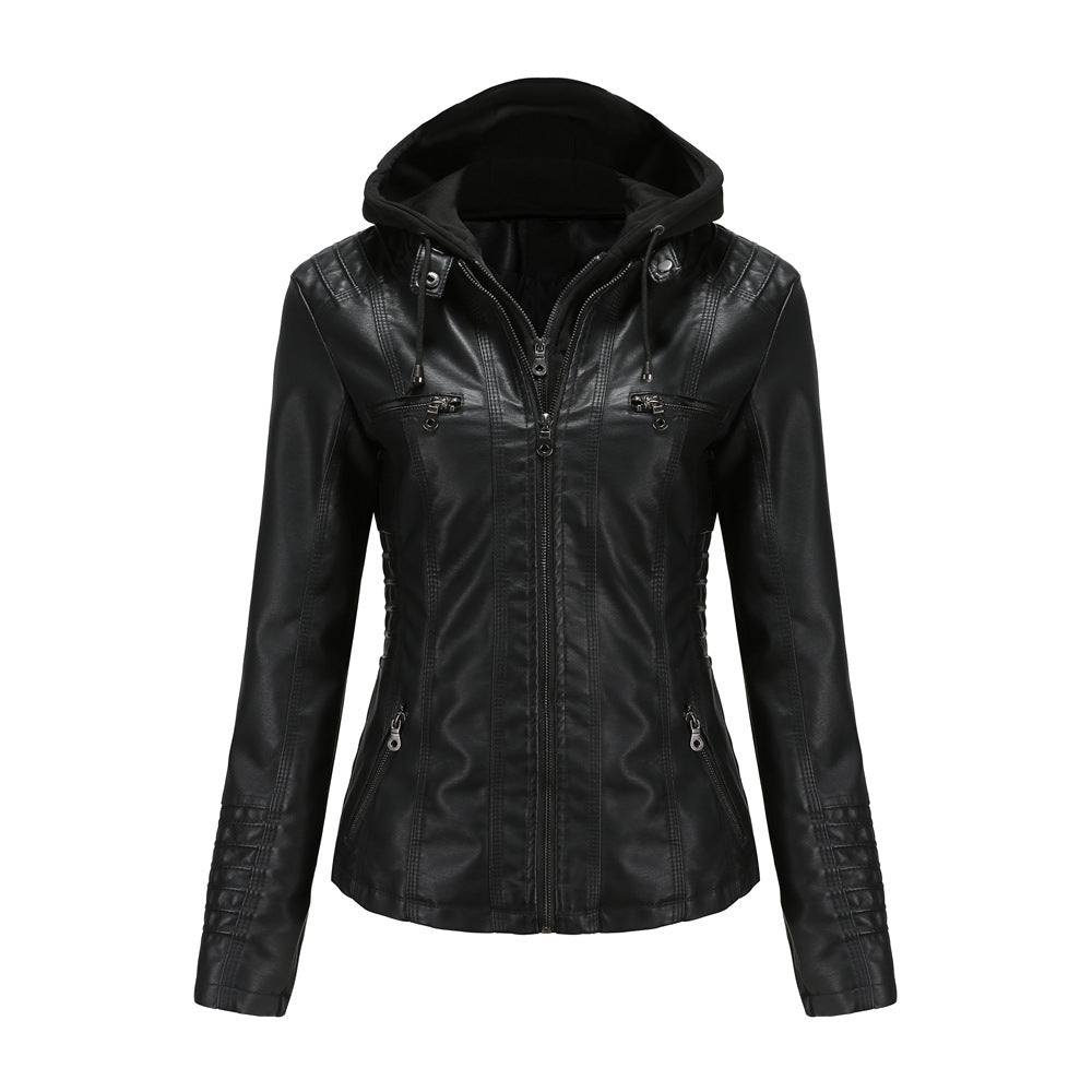 Detachable Two-piece Hooded Leather Jacket