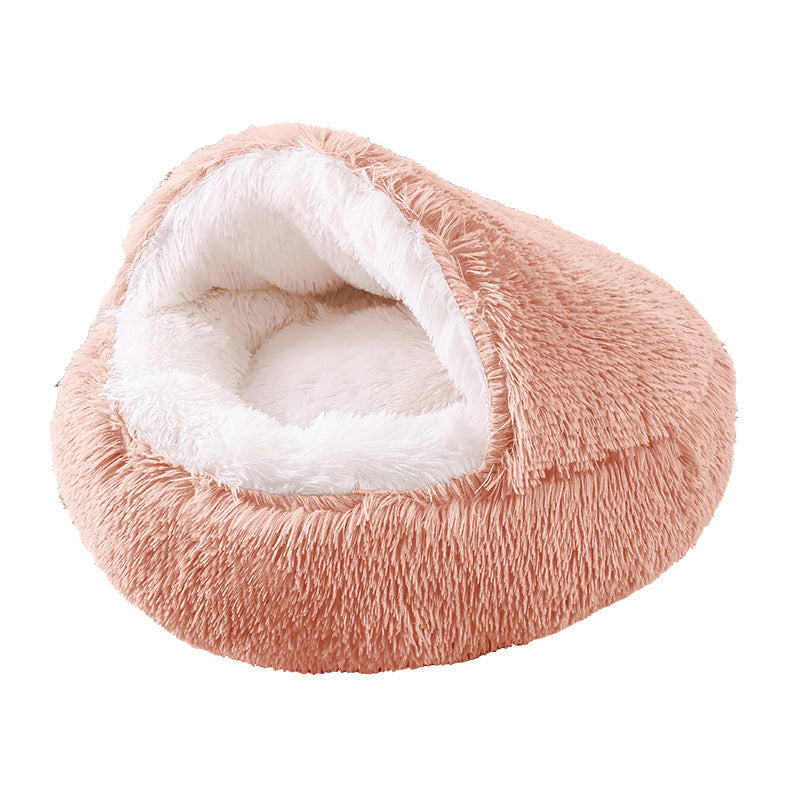 Deep Sleep Half-pack Semi-enclosed Dual-use Plush Round Pet Bed