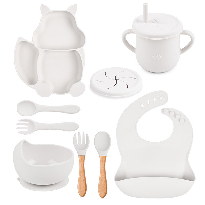 Silicone Squirrel Tableware Baby Silicone Food Supplement Set Baby Spork Integrated Silicone Plate Suit