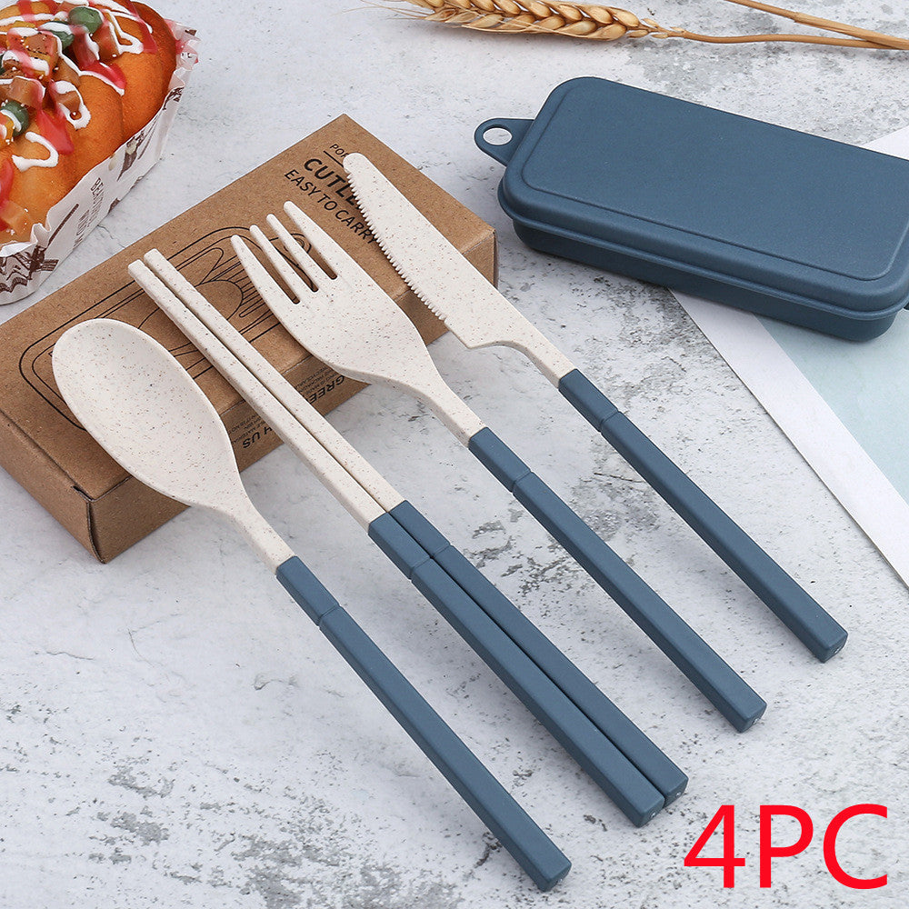 Outdoor Portable Wheat Straw Cutlery Box Set Of Three