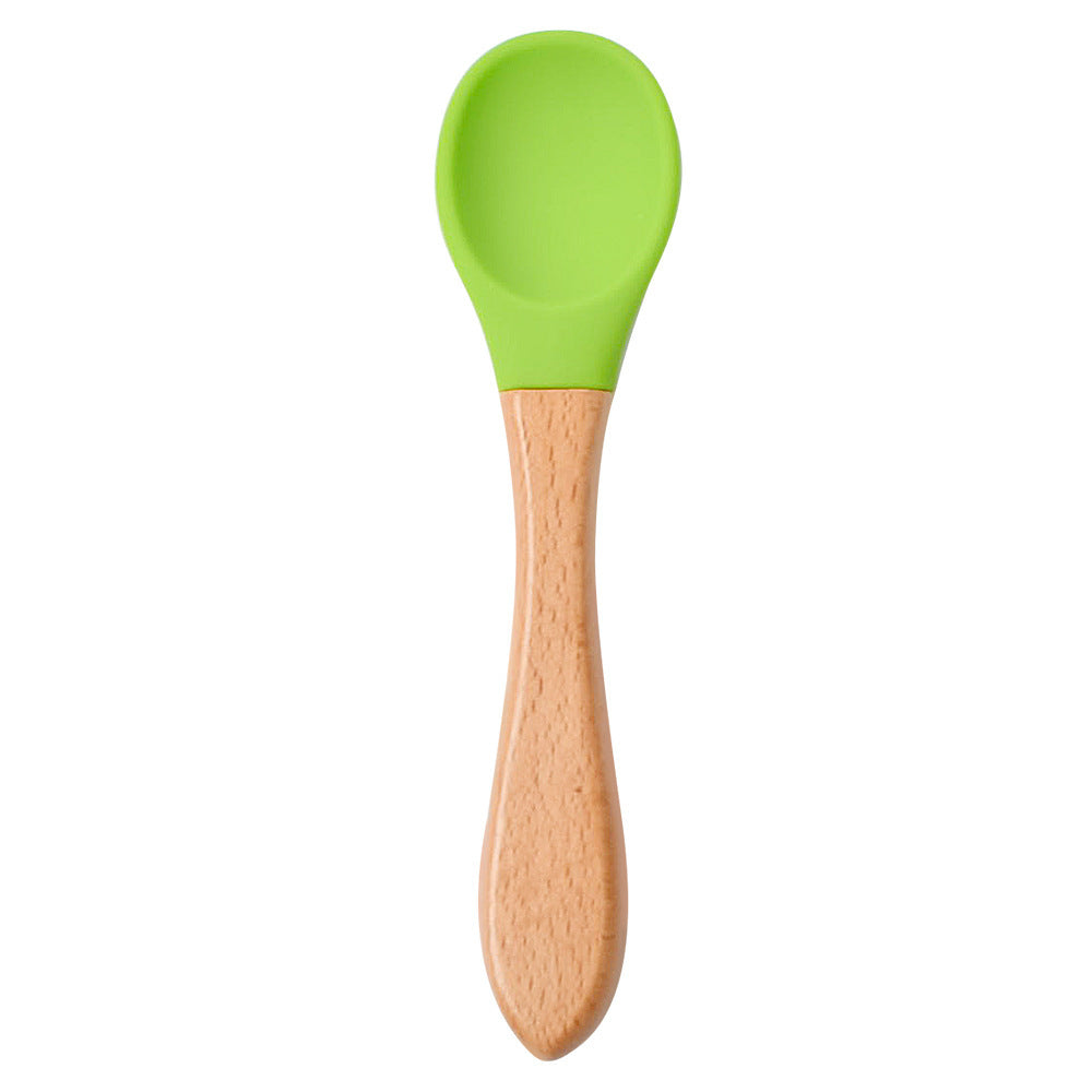 Food Grade Children's Wooden Handle Silicone Spoon Fork Tableware