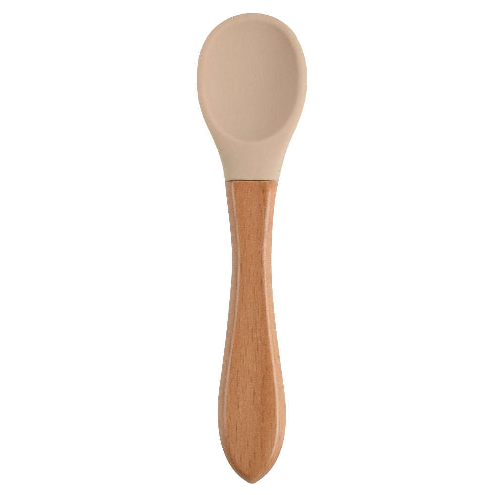 Food Grade Children's Wooden Handle Silicone Spoon Fork Tableware