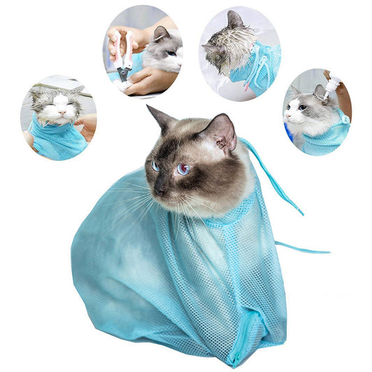 Pet Soft Cat Grooming Bag Adjustable Multifunctional Polyester Cat Washing Shower Mesh Bags Pet Nail Trimming Bags