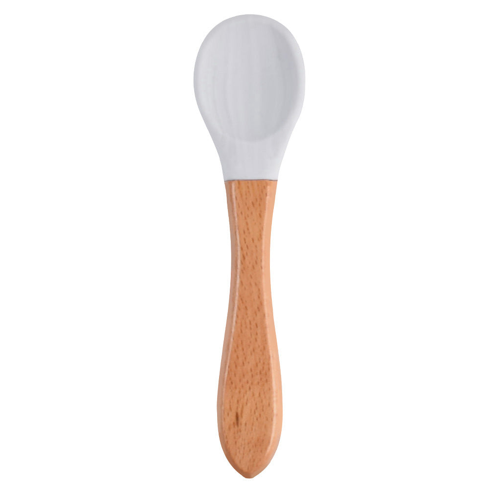 Food Grade Children's Wooden Handle Silicone Spoon Fork Tableware