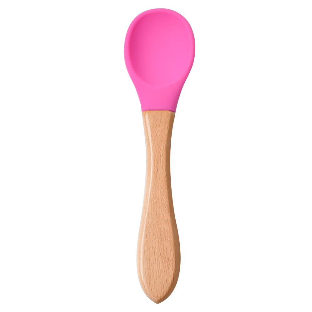 Food Grade Children's Wooden Handle Silicone Spoon Fork Tableware