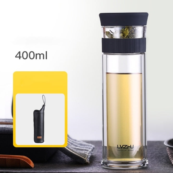 400ml Portable Double Wall Borosilica Glass Tea Infuser Bottle Of Water With Lid Filter Automobile Car Cup