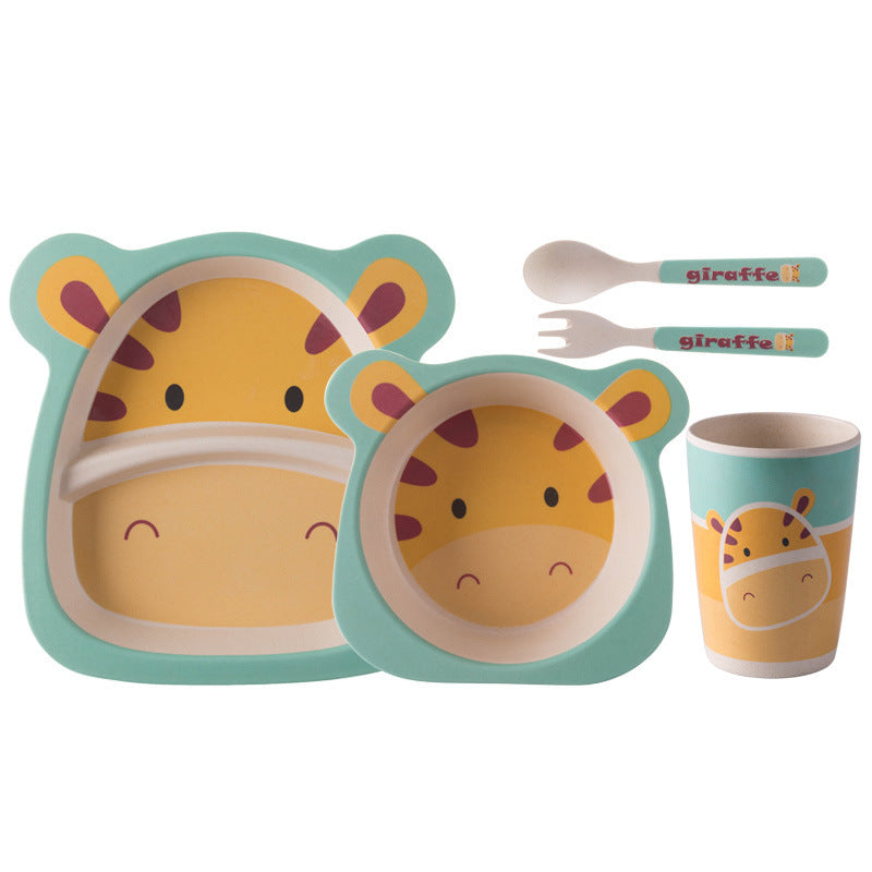 Bamboo Fiber Children's Compartment Tray Spork Tableware Set