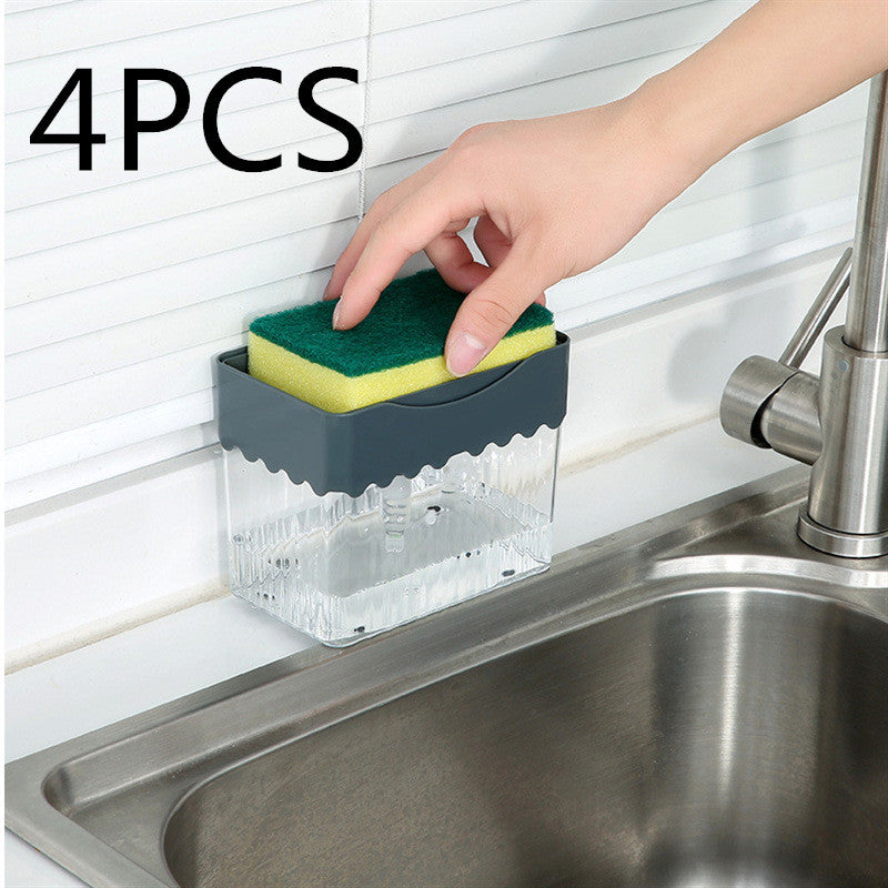 2-in-1 Soap Dispenser Sponge Caddy Push-type Liquid Box Detergent Automatic Dosing Box