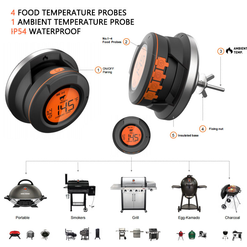 Wireless Bluetooth Barbecue Oven Thermometer Double Probe Digital Electronic BBQ Baking