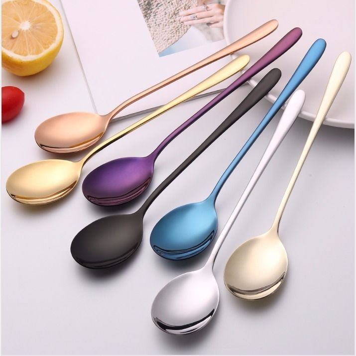 Tableware titanium plated long handle spoon