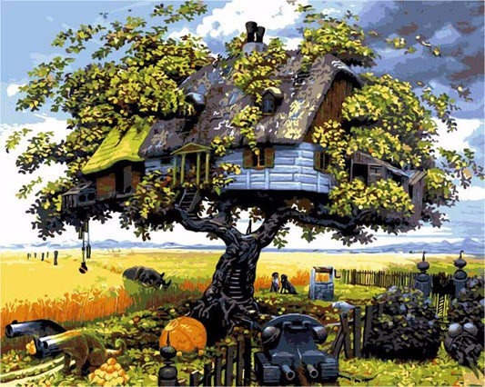 Anime Tree House DIY Painting By Numbers Oil Painting On Canvas Wall Art Acrylic Paint By Numbers For Home Decor