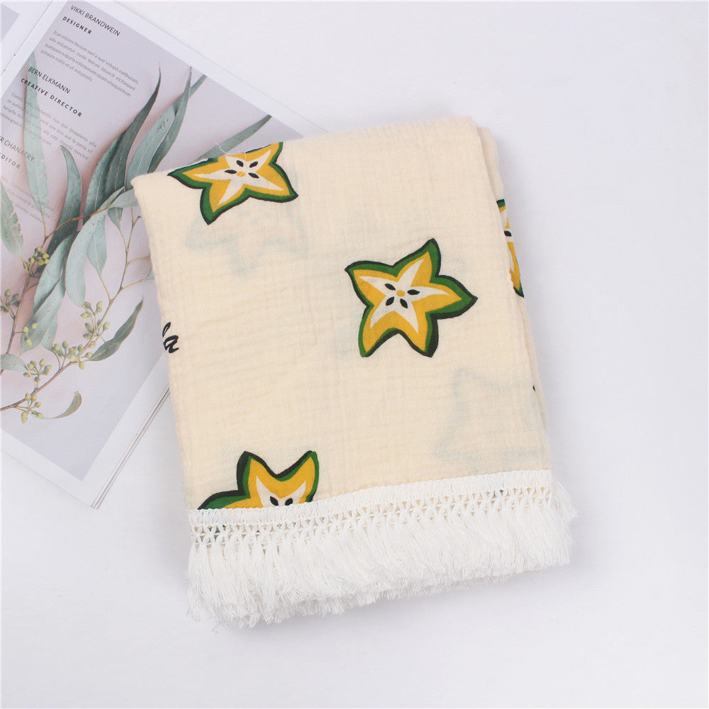 Children's Cotton Printed Tassel Blanket Baby Gauze