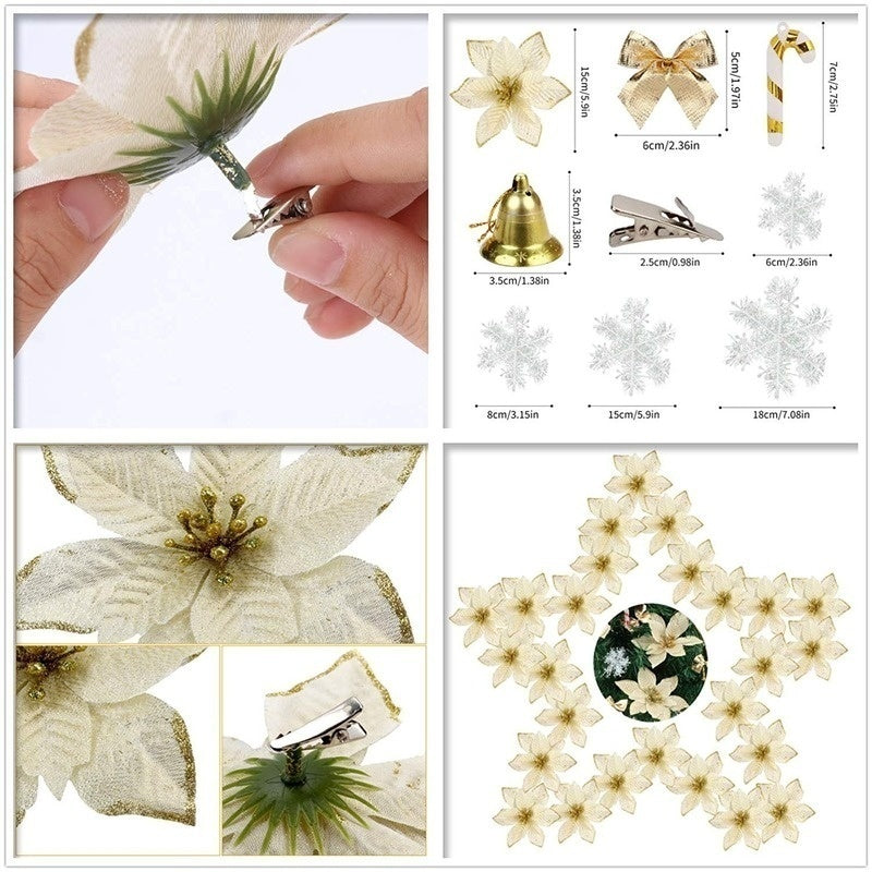 120 Pcs Christmas Flower Set Christmas Tree Decoration Pendant Plastic Flower Simulation