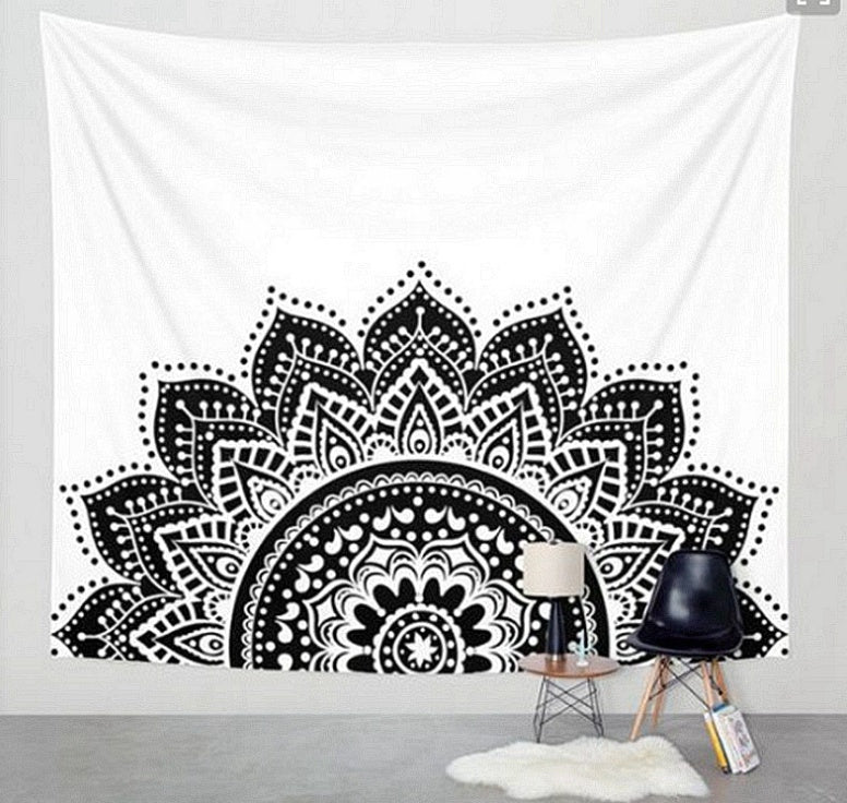 Printed home tapestry black and white with wall hanging beach towel beach blanket