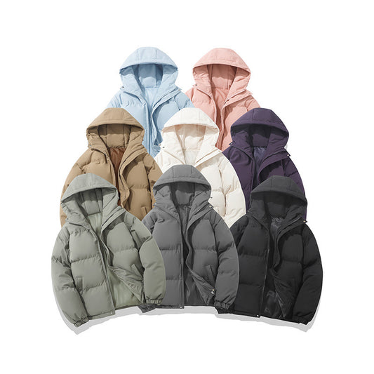 Zipper Solid Color Hooded Padded Jacket