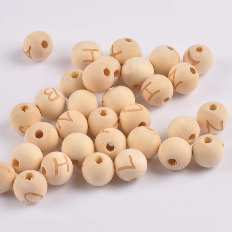 26 English Letters Lotus Log Beads 14mm Small Hole Wood Beads Single Side