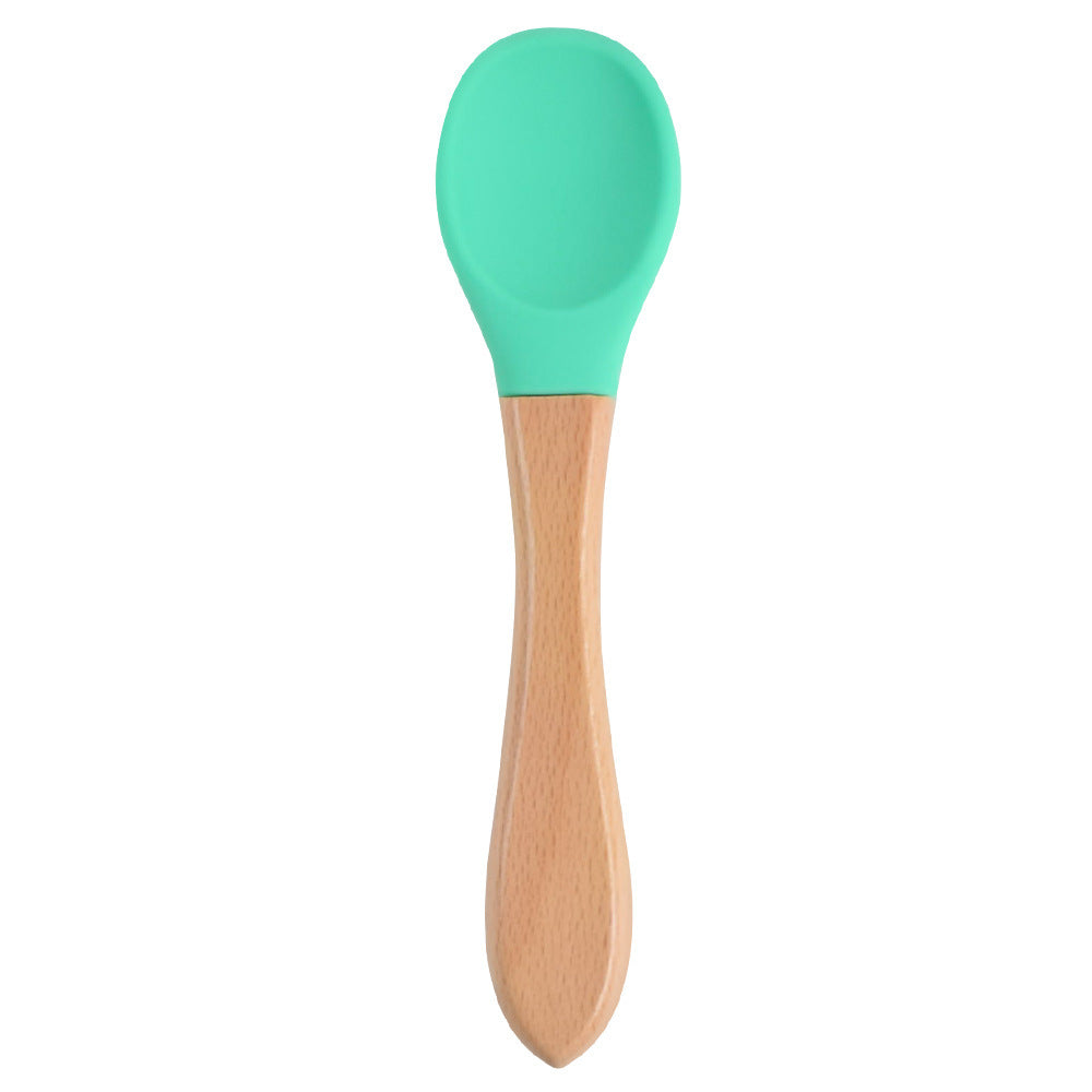 Food Grade Children's Wooden Handle Silicone Spoon Fork Tableware