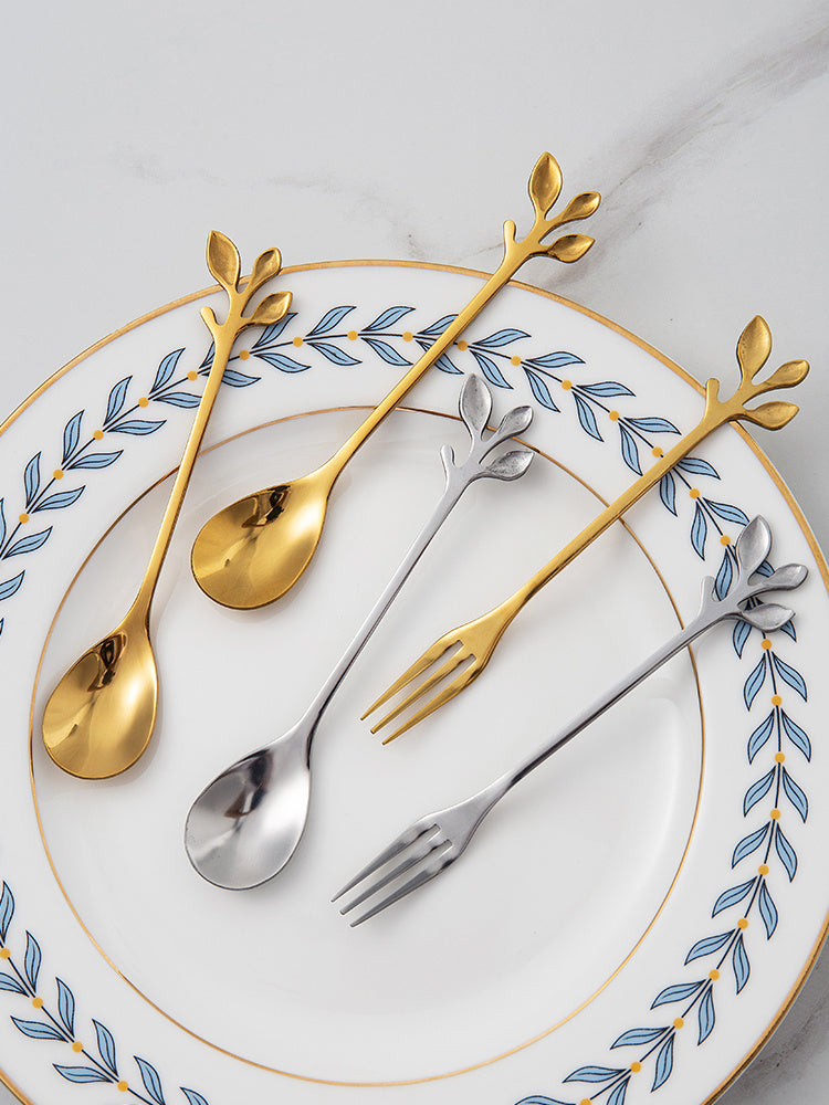 Leaf Dessert Fork Nordic Ice Cream Spoon Cake Spoon