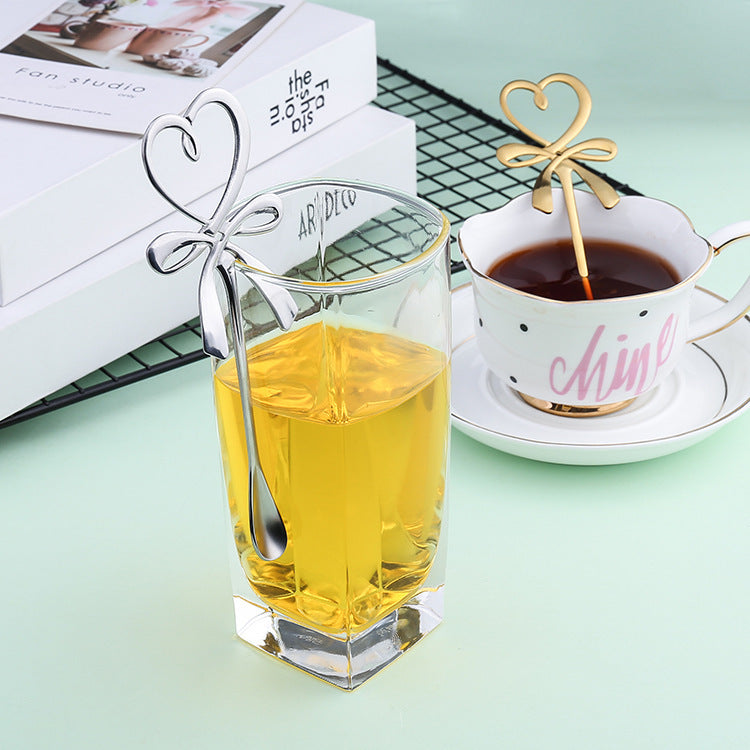 Gold-plated silver love bow stainless steel coffee spoon