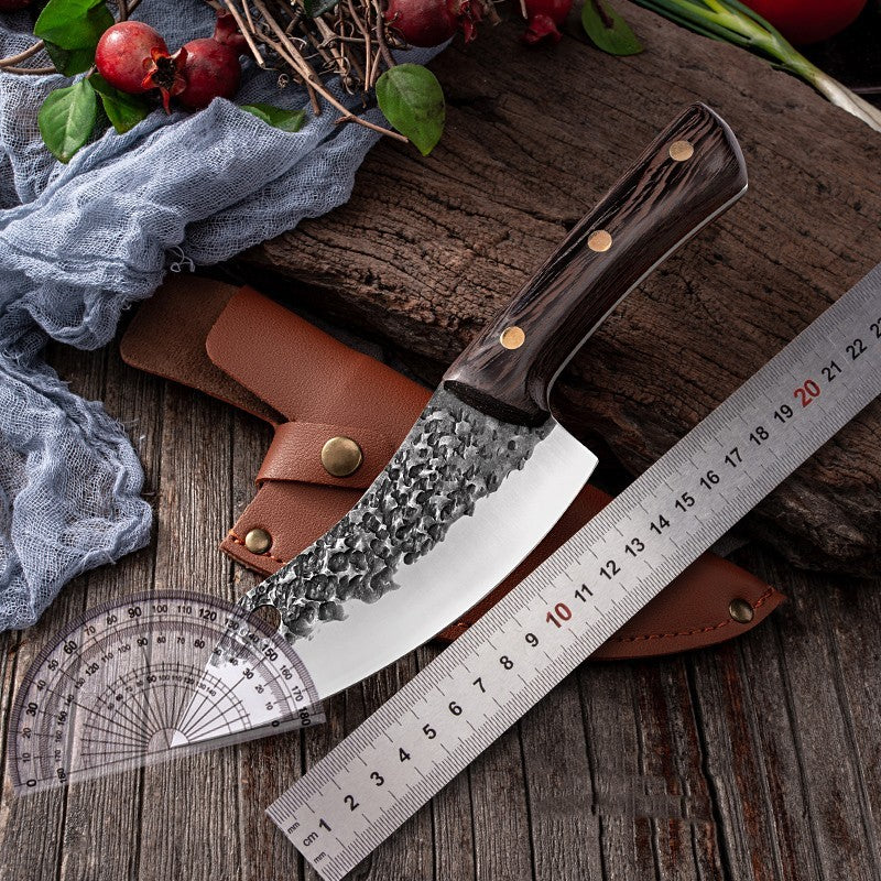 Segmented Forged Leather Sheath Sharp Non-grinding Picnic Knife