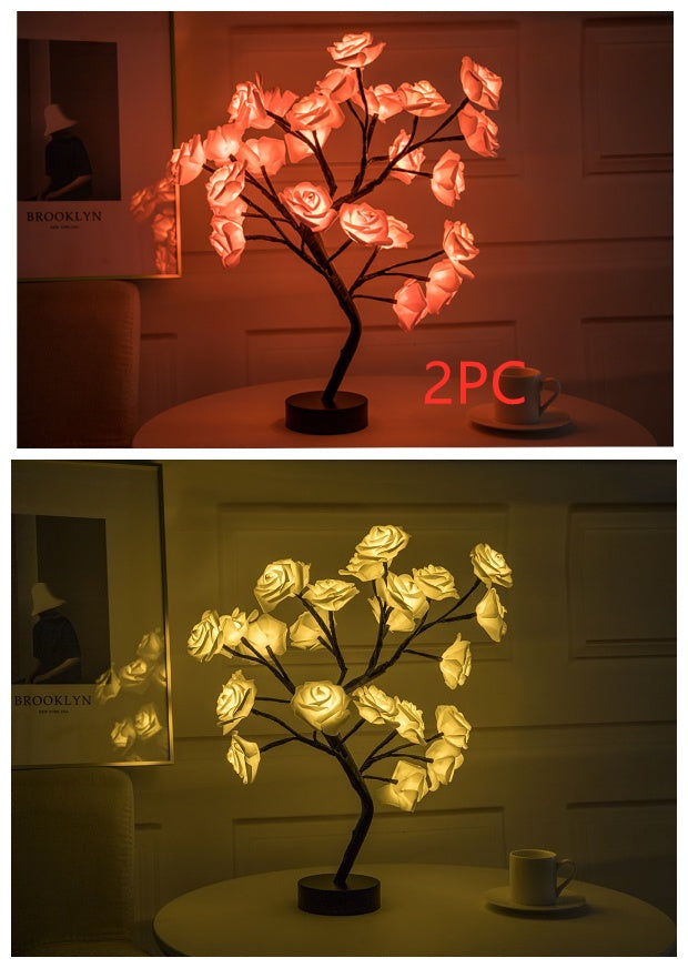 Rose Flower Lamp USB Battery Operated LED Table Lamp Bonsai Tree Night Lights Garland Bedroom Decoration Lights Home Decor