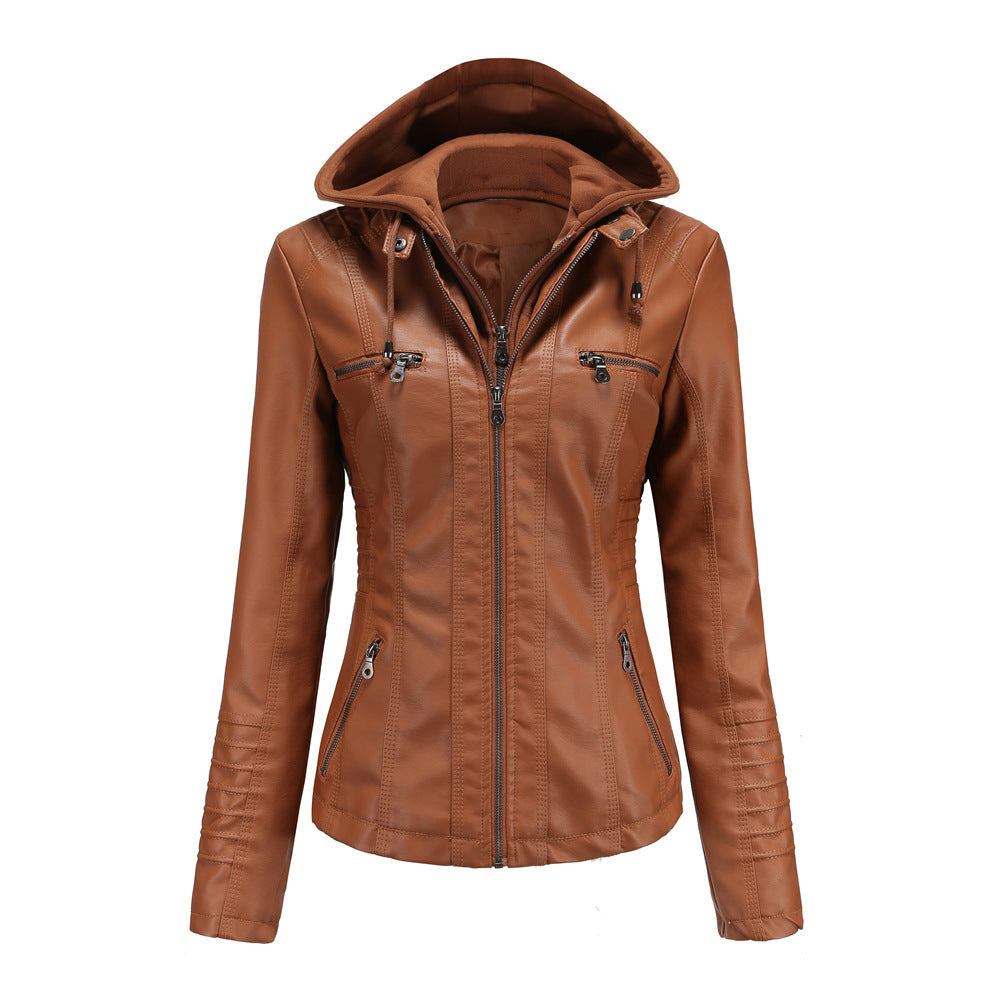 Detachable Two-piece Hooded Leather Jacket