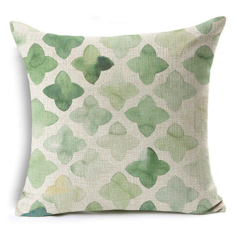 New Green Geometric Print Linen Pillowcase