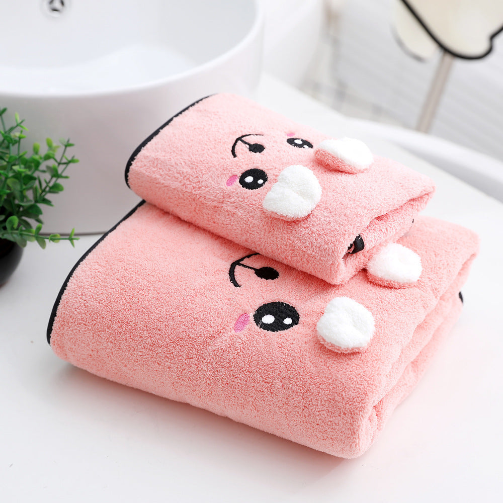 Coral Velvet Bath Towel Two-piece Towel Rabbit Ears Koala Bear Gift Box