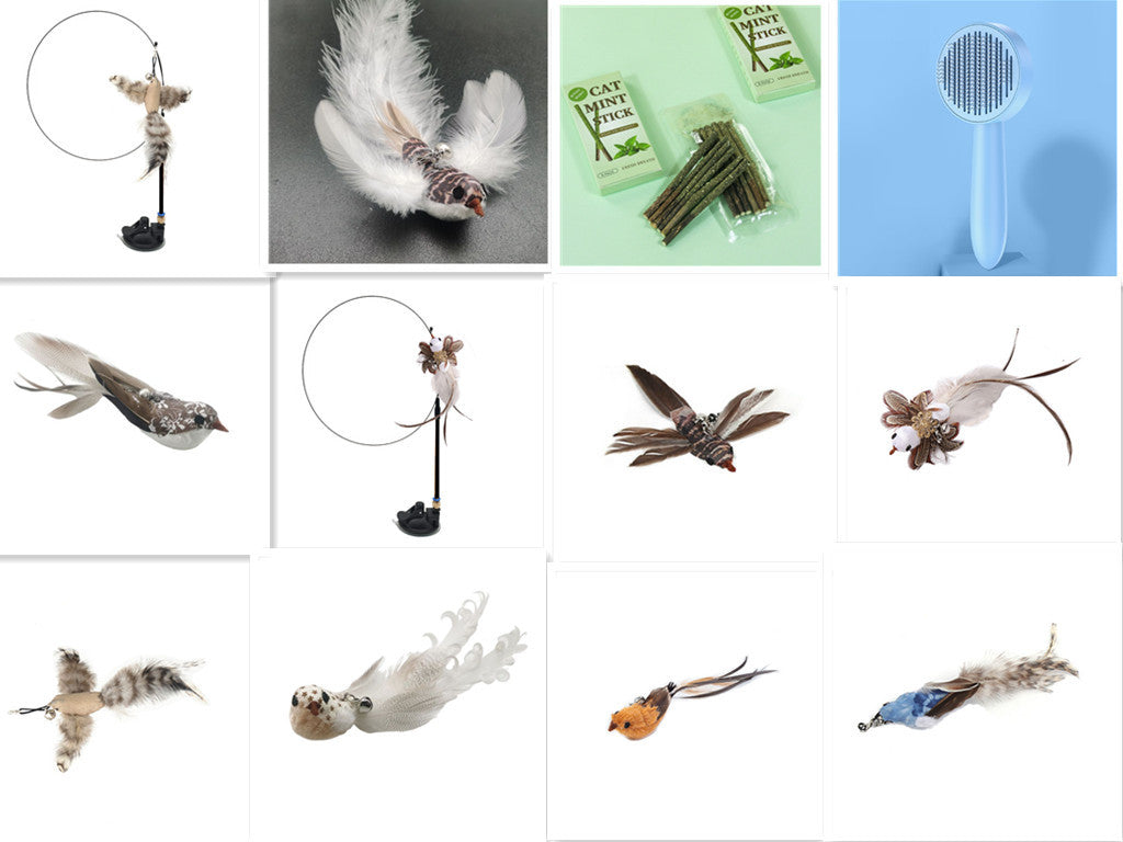 Steel Wire Feather Funny Cat Stick Long Rod